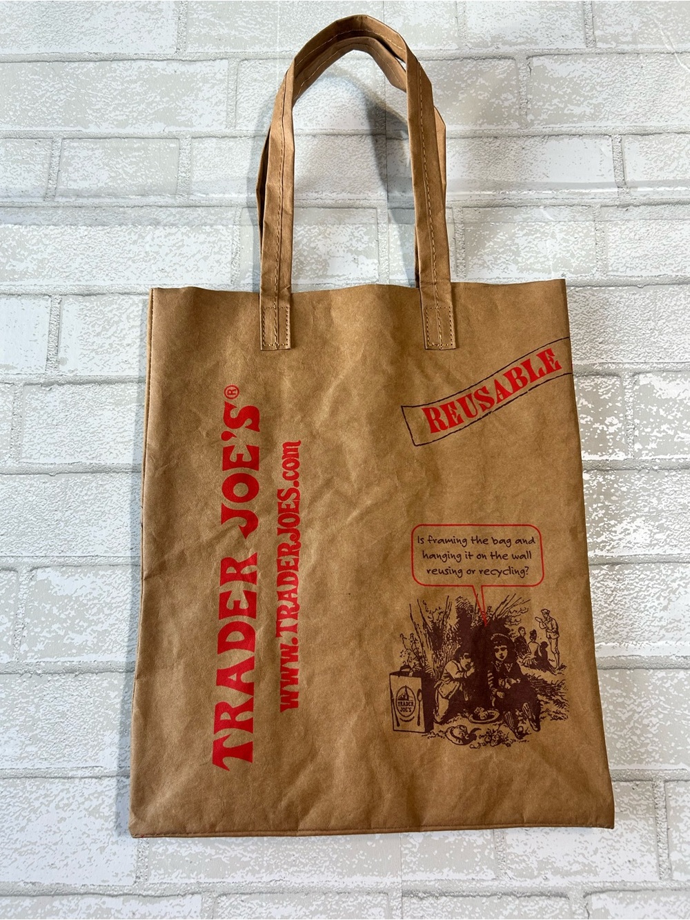 Trader Joe's Brown Reusable Washable Tote Bag with Red Logo - Picture 2 of 7